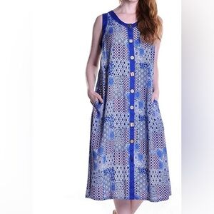 La Cera Sleeveless Blue Patchwork Maxi Dress | Size L